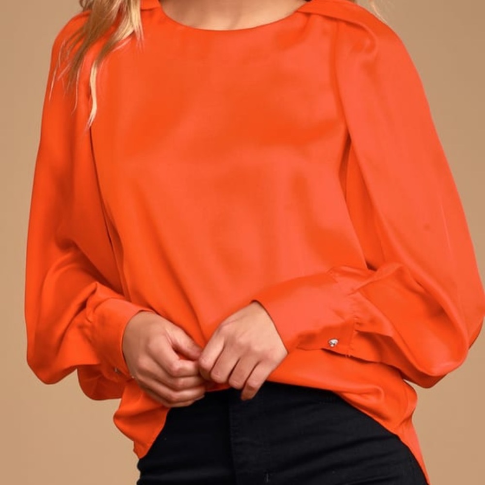 Lulus Coral Red Satin Long Sleeve Top